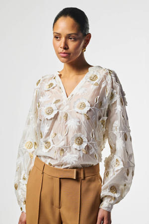 gebloemde blousetop wit met glitter