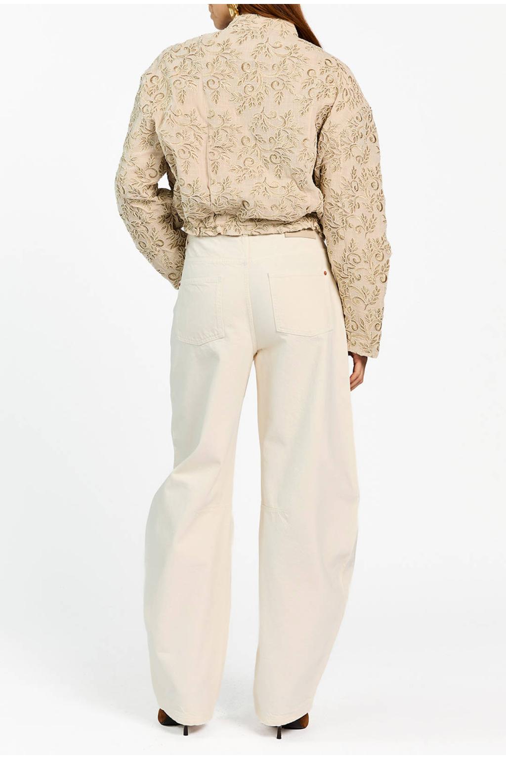 Beige dames Aaiko bomberjack van katoen met bloemenprint, lange mouwen, mao kraag en rits en tunnelkoord