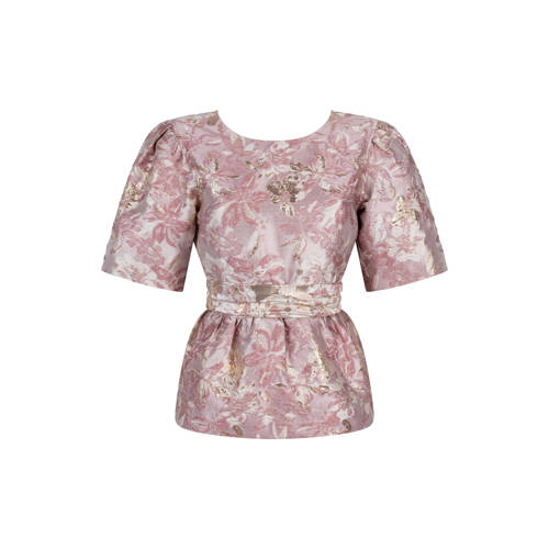 Aaiko gebloemde top roze met glitter afbeelding