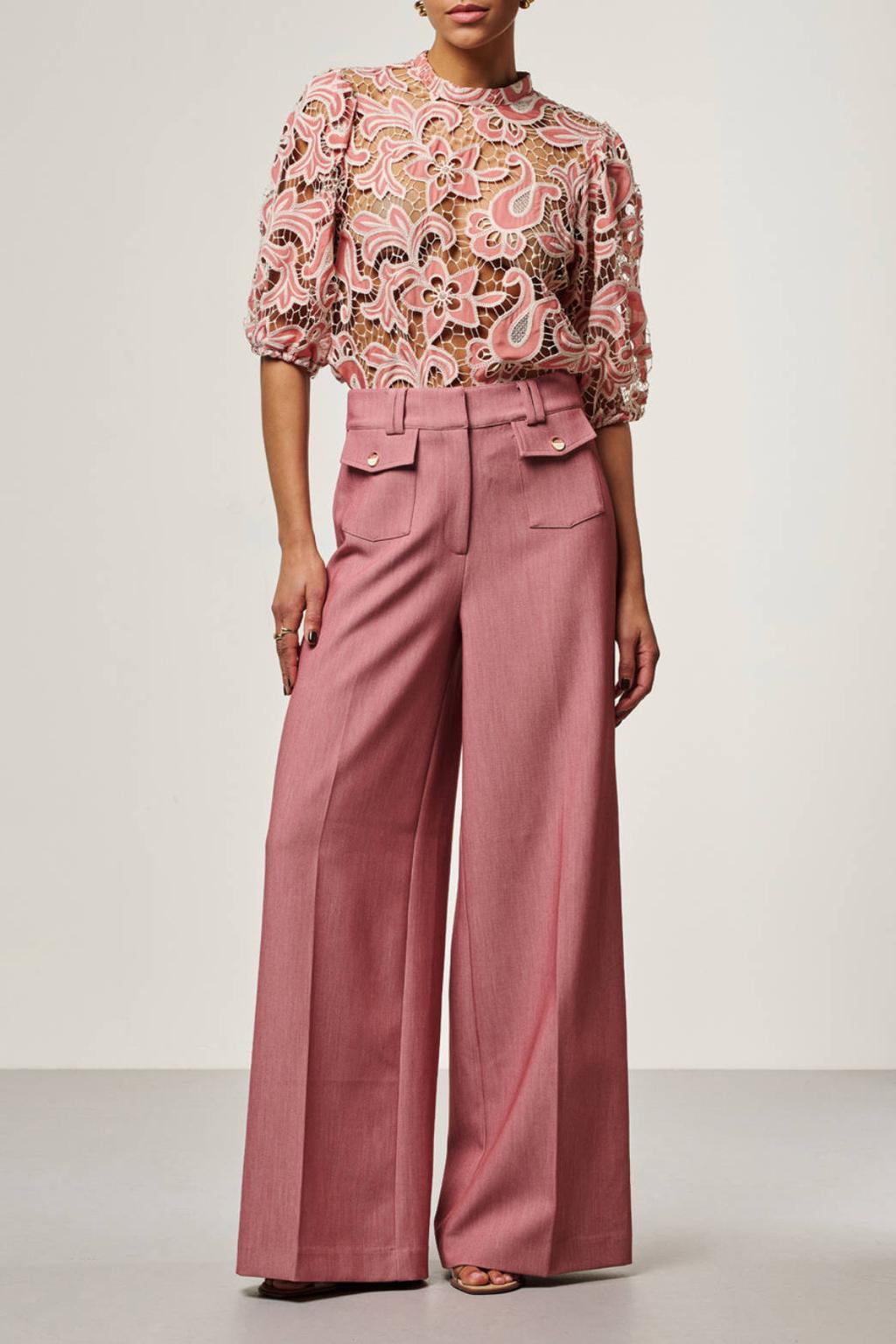 Roze dames Aaiko blousetop broderie van polyester met effen, driekwart mouwen en halterkraag