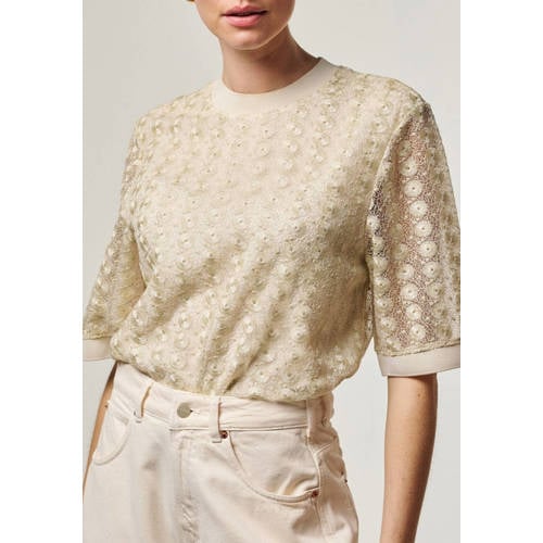 Aaiko gebloemde top beige broderie afbeelding