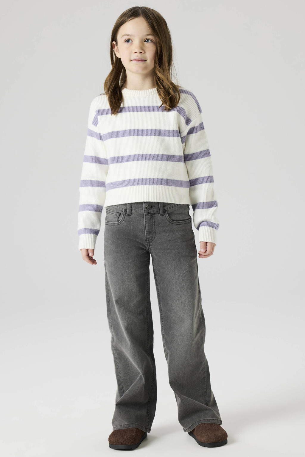 Medium blue denim jongens en meisjes NAME IT KIDS wide leg jeans van denim met haaksluiting en effen