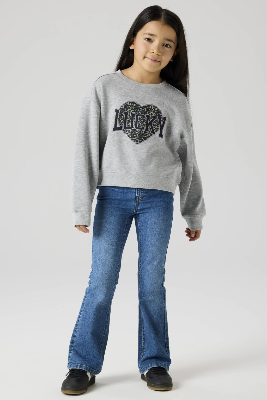 Medium blue denim meisjes NAME IT KIDS bootcut jeans van denim met haaksluiting