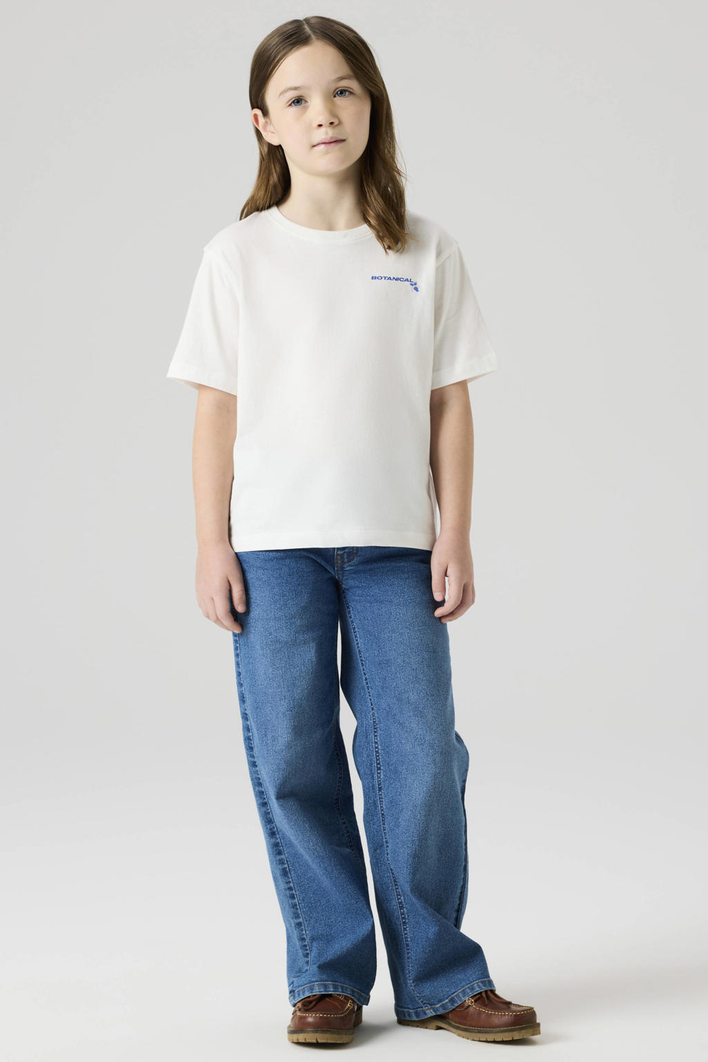 Medium blue denim jongens en meisjes NAME IT KIDS wide leg jeans van denim met haaksluiting en effen