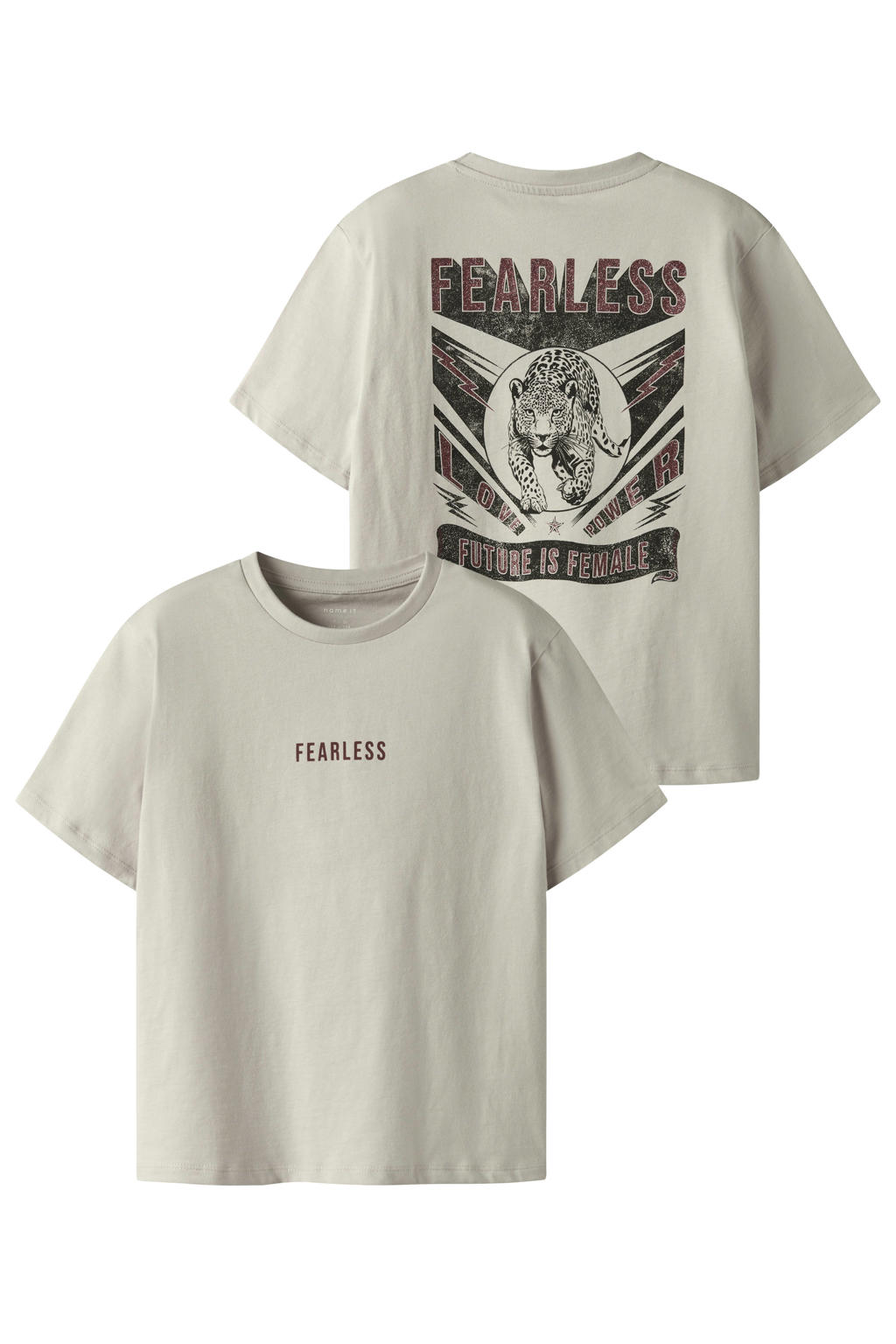 Beige meisjes NAME IT KIDS T-shirt van katoen met backprint, korte mouwen en ronde hals