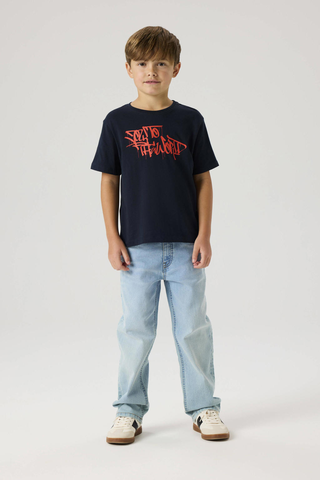 Light blue denim jongens en meisjes NAME IT KIDS wide leg jeans van denim met haaksluiting en effen