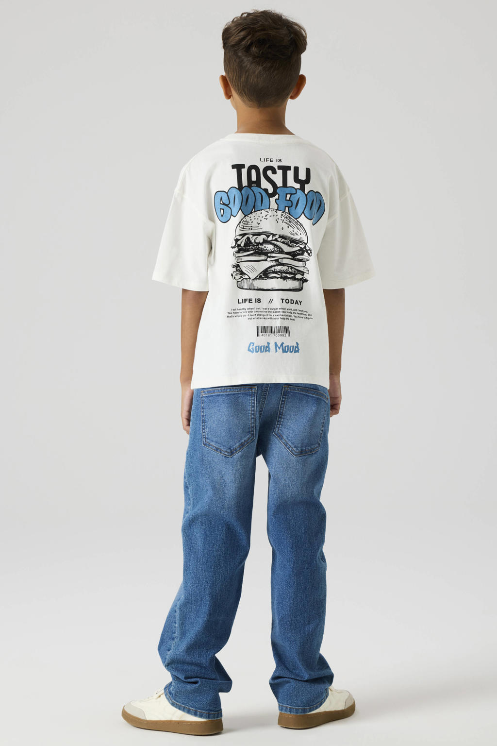 Medium blue denim jongens NAME IT KIDS straight leg jeans van denim met rits- en knoopsluiting en effen