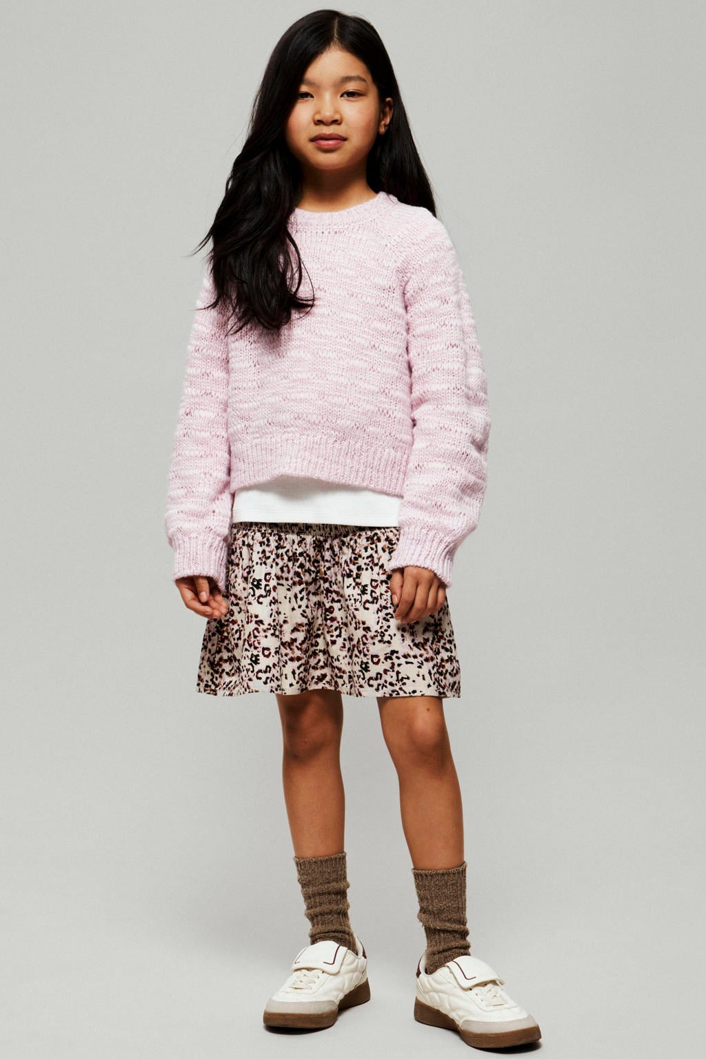Bruin en ecru meisjes NAME IT KIDS korte rok gemaakt van katoen en met elastische tailleband