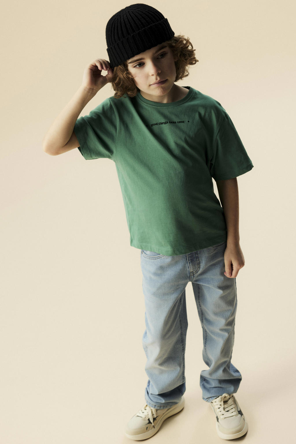 Groene jongens NAME IT KIDS T-shirt van katoen met backprint, korte mouwen en ronde hals