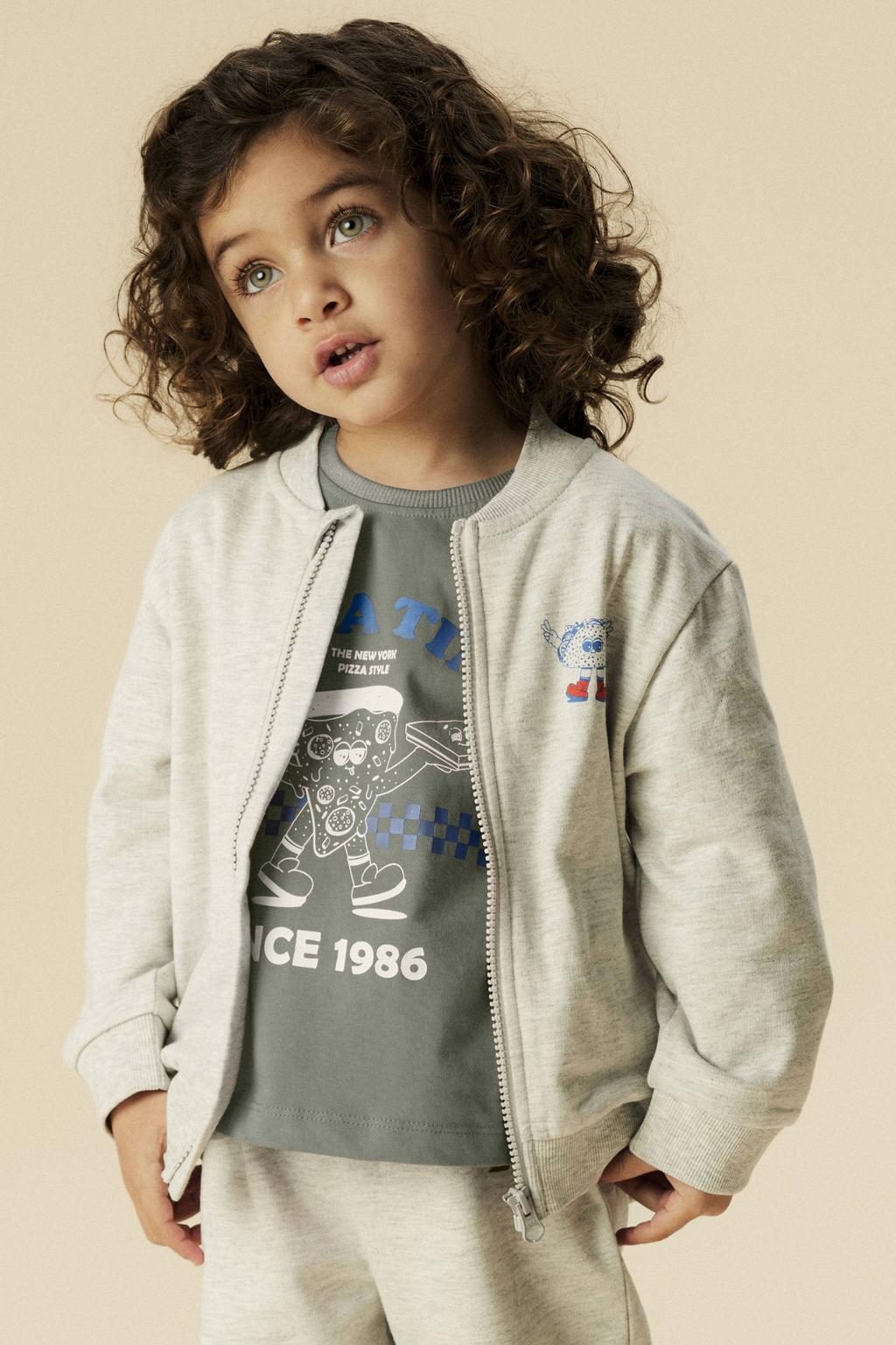 Grijze jongens NAME IT MINI T-shirt van katoen met printopdruk, korte mouwen en ronde hals