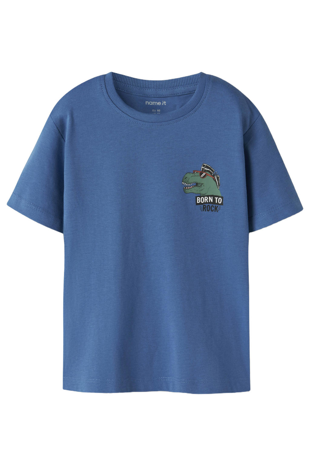 Blauwe jongens NAME IT MINI T-shirt van katoen met printopdruk, korte mouwen en ronde hals