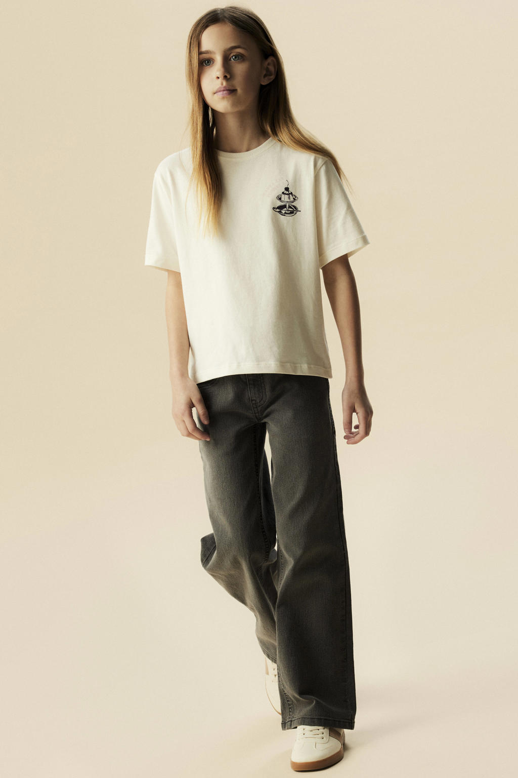 Ecru meisjes NAME IT KIDS T-shirt van katoen met backprint, korte mouwen en ronde hals