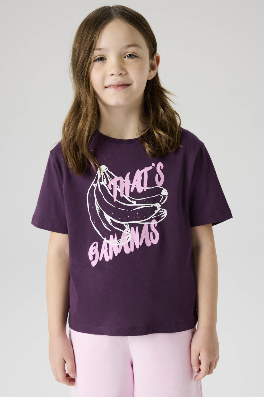 Paarse meisjes NAME IT KIDS T-shirt van katoen met printopdruk, korte mouwen en ronde hals
