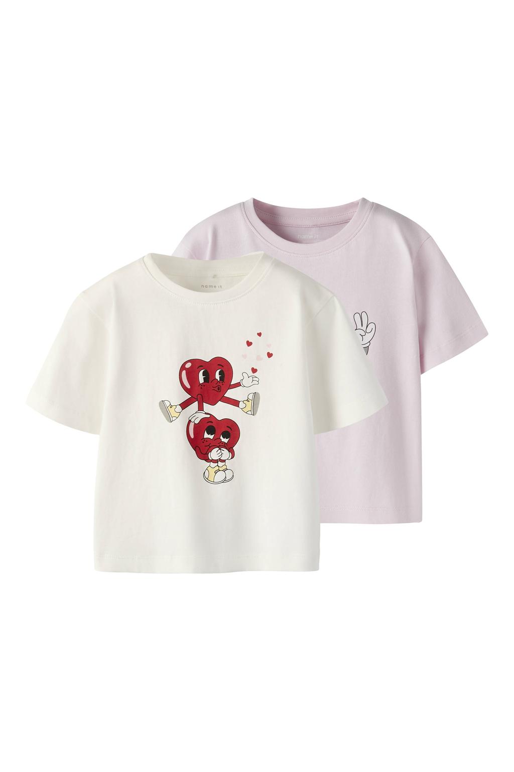 Set van 2 wit en roze meisjes NAME IT MINI T-shirt van katoen met printopdruk, korte mouwen en ronde hals