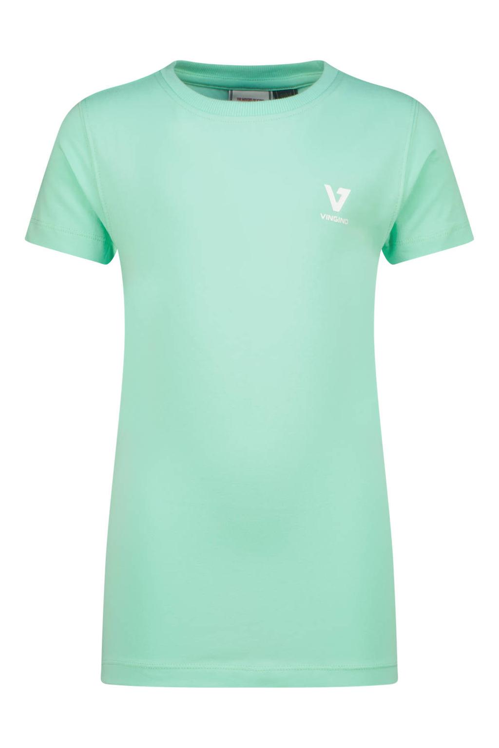 Turquoise jongens Vingino T-shirt van stretchkatoen met effen, korte mouwen en ronde hals