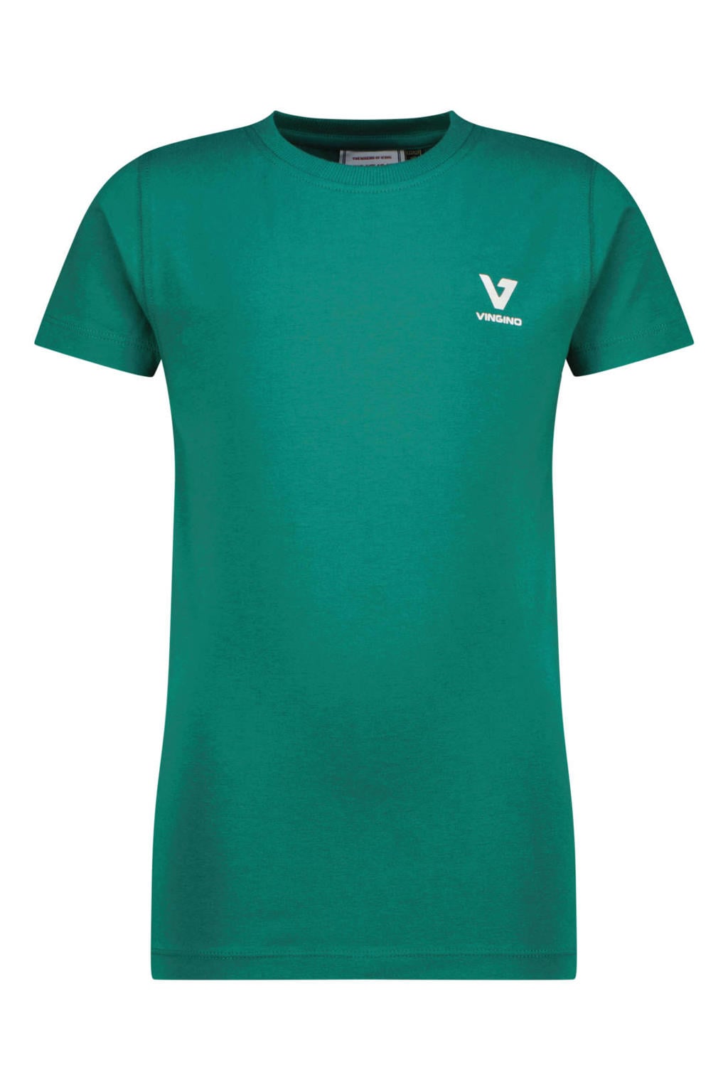 Groene jongens Vingino T-shirt van stretchkatoen met effen, korte mouwen en ronde hals