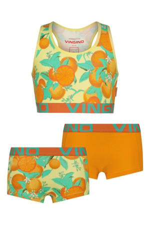bh top + 2 shorts oranje/geel