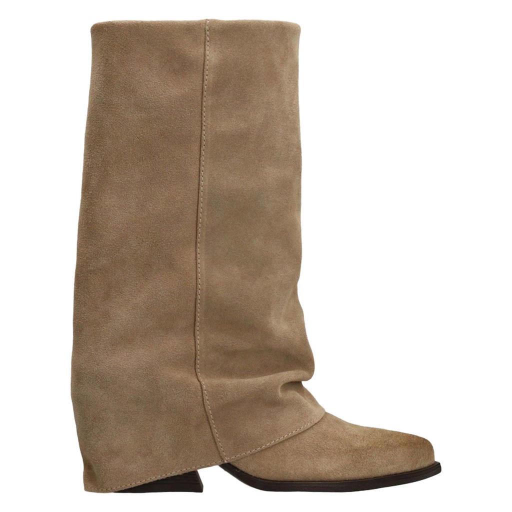Beige dames Sacha suède cowboylaarzen met flap