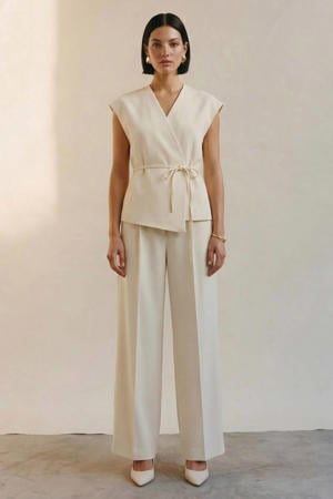 wide leg high waist pantalon - ecru
