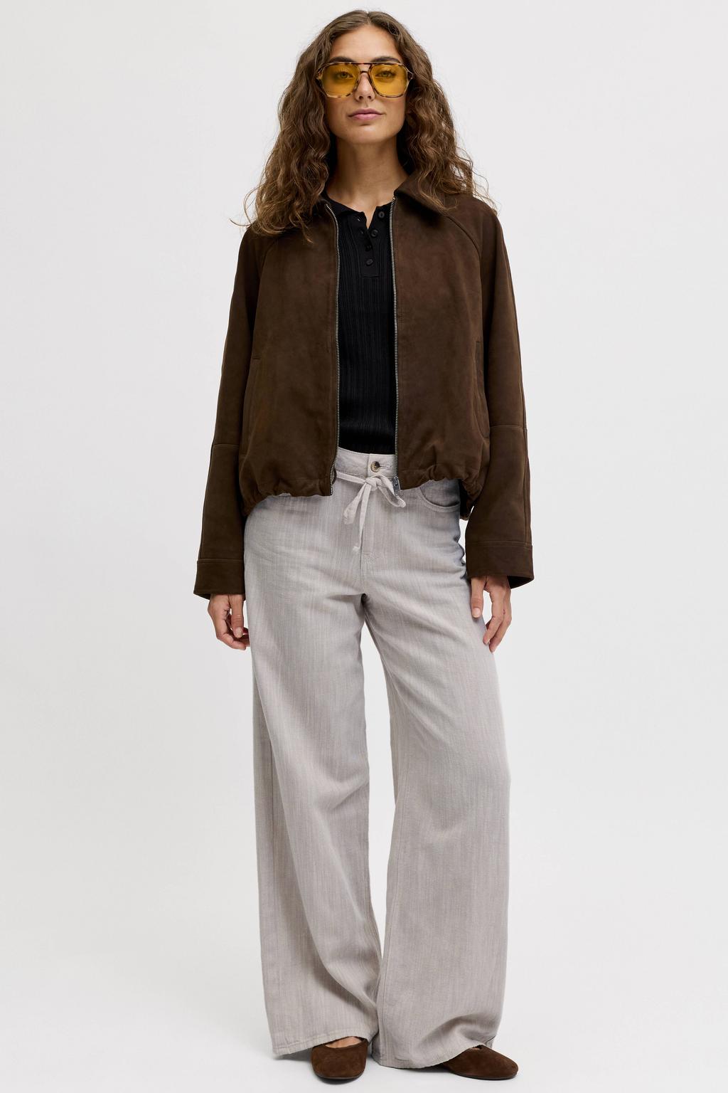 Grey denim dames JJXX Jxzoe Fika Wide Hw Pant Pnt high waist wide leg jeans van denim met rits- en knoopsluiting en effen