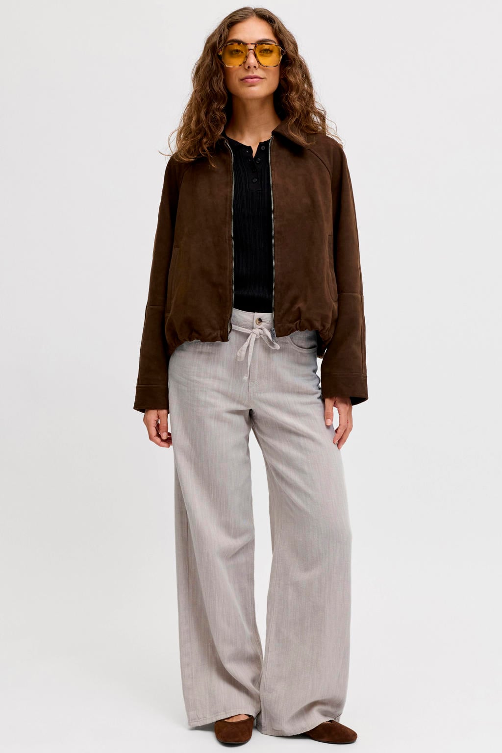 Grey denim dames JJXX Jxzoe Fika Wide Hw Pant Pnt high waist wide leg jeans van denim met rits- en knoopsluiting en effen