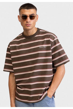 boxy gestreepte T-shirt bruin
