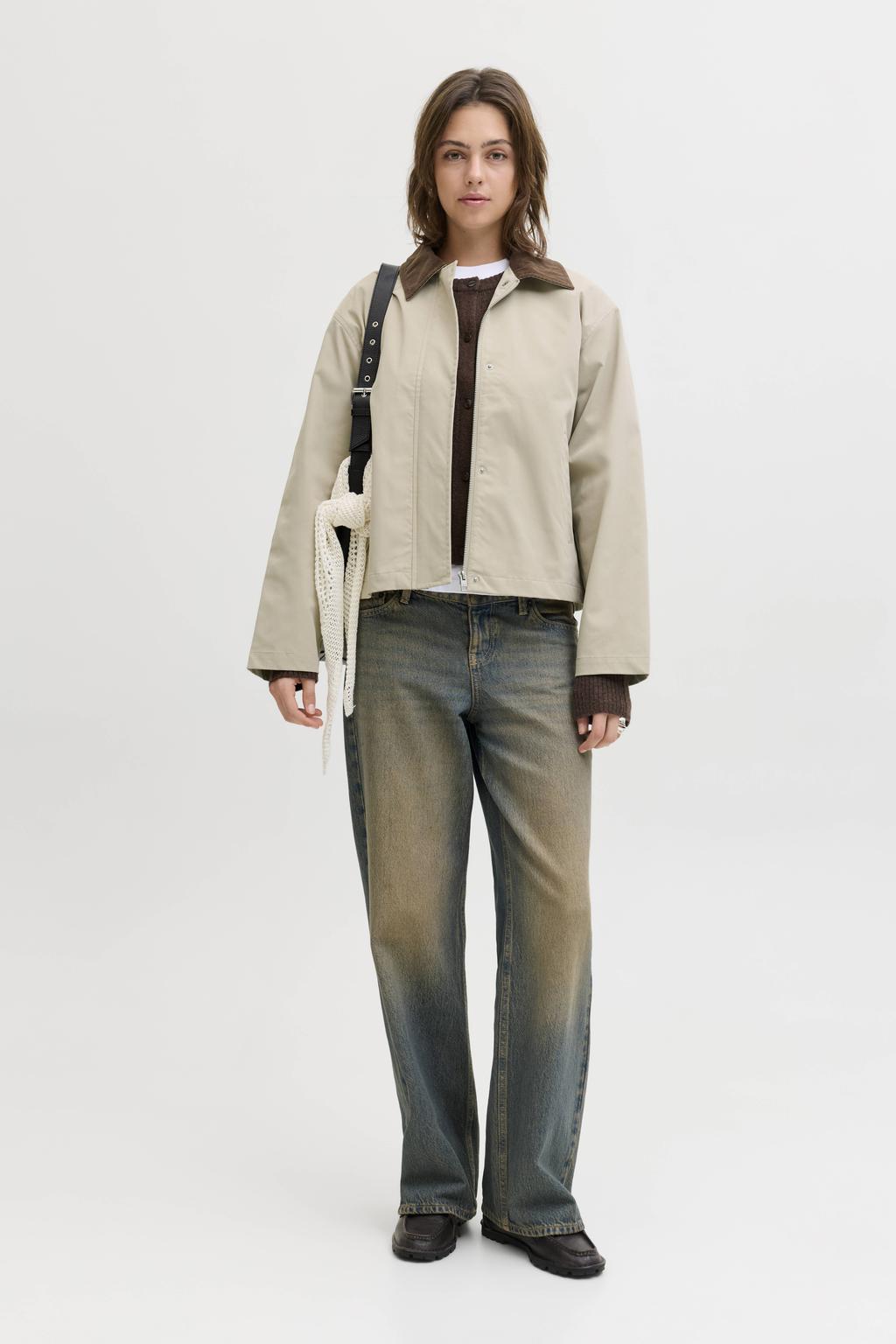 Beige dames JJXX jack van polyester met meerkleurige print, lange mouwen, ronde hals en gebreide details