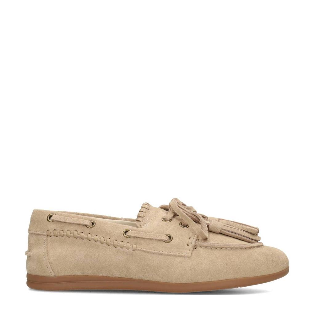 Beige dames PS Poelman suède bootschoenen met veters