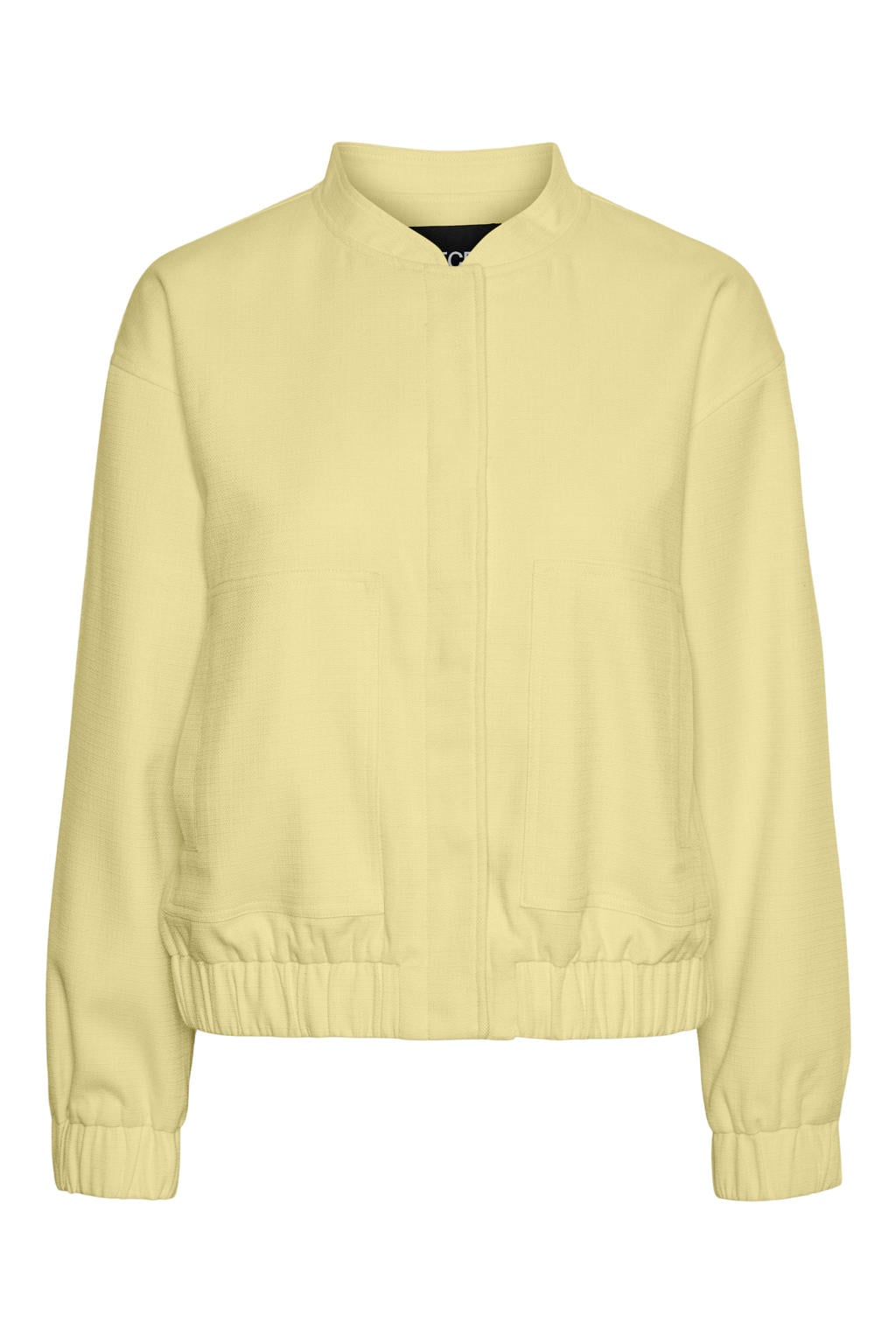 Gele dames PIECES jack van polyester met effen, lange mouwen, ronde hals en drukknoopsluiting