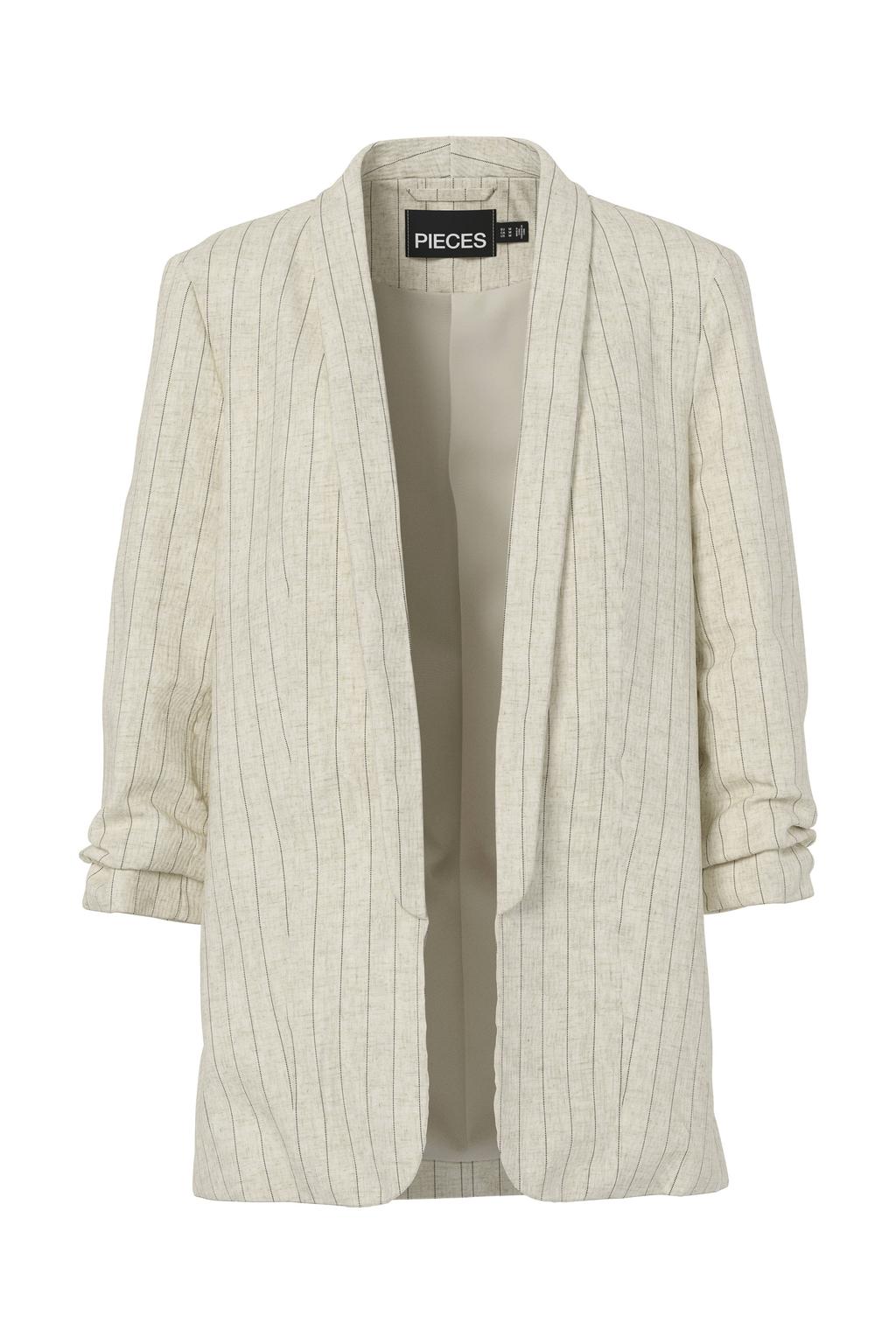 Beige dames PIECES regular blazer van viscose met effen, driekwart mouwen, reverskraag en geweven detail