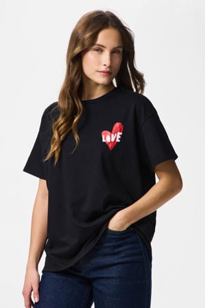 T-shirt met backprint met hartjes zwart