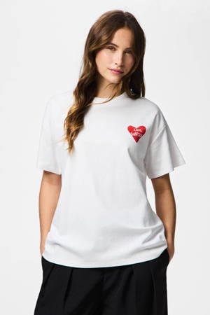 T-shirt met backprint met hartjes wit