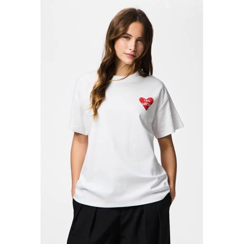 PIECES T-shirt met backprint met hartjes wit afbeelding