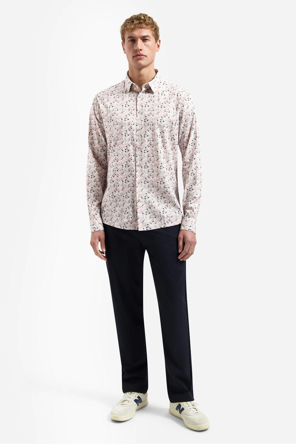 Roze heren No Excess regular casual overhemd van katoen met lange mouwen, klassieke kraag en knoopsluiting