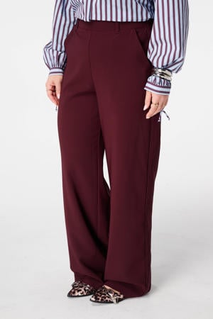 wide leg regular waist broek donkerrood