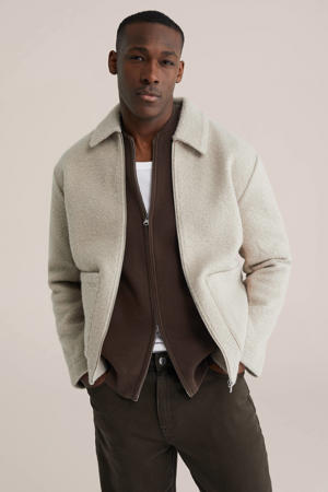 bouclé teddy jas met textuur taupe