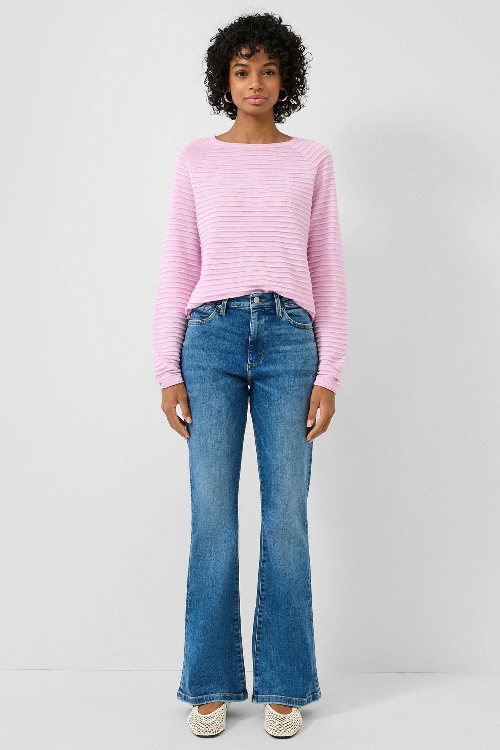 Lichtroze dames QS pullover van polyester met effen, lange mouwen, ronde hals en textuur