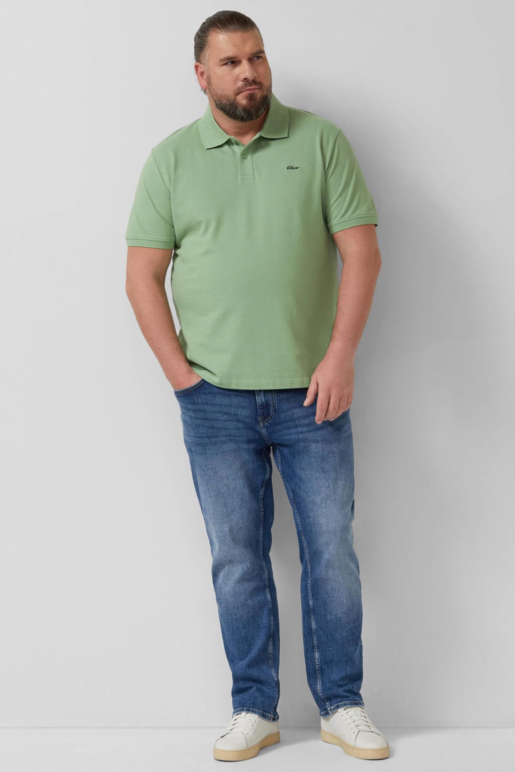 Lichtgroene heren s.Oliver Big Size regular polo Plus Size van katoen met effen en korte mouwen