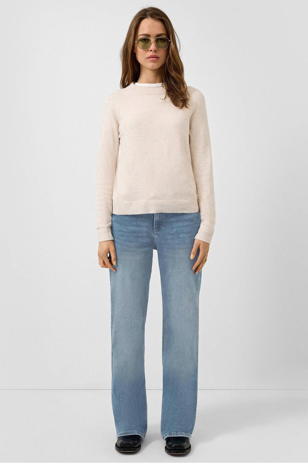 Lichtblauwe dames QS high waist wide leg jeans van denim met rits- en knoopsluiting en effen
