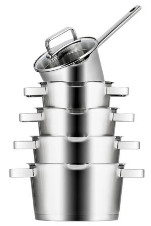 Pannenset Diamond 5-Delig RVS - Downdraft geschikt - Kookpan ø 16, 18, 20, 24 cm & Steelpan ø 16 cm - geschikt voor alle warmtebronnen