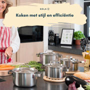 thumbnail: Sola  Pannenset Ruby 5-Delig Premium Triply RVS - Kookpan ø 16, 18, 20, 24 cm & Steelpan ø 16 cm - geschikt voor alle warmtebronnen
