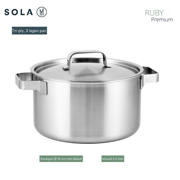 thumbnail: Sola  Pannenset Ruby 5-Delig Premium Triply RVS - Kookpan ø 16, 18, 20, 24 cm & Steelpan ø 16 cm - geschikt voor alle warmtebronnen