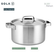 thumbnail: Sola  Pannenset Ruby 5-Delig Premium Triply RVS - Kookpan ø 16, 18, 20, 24 cm & Steelpan ø 16 cm - geschikt voor alle warmtebronnen
