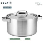 thumbnail: Sola  Pannenset Ruby 5-Delig Premium Triply RVS - Kookpan ø 16, 18, 20, 24 cm & Steelpan ø 16 cm - geschikt voor alle warmtebronnen