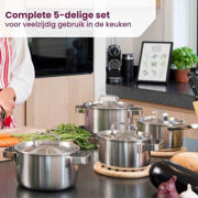 thumbnail: Sola  Pannenset Ruby 5-Delig Premium Triply RVS - Kookpan ø 16, 18, 20, 24 cm & Steelpan ø 16 cm - geschikt voor alle warmtebronnen