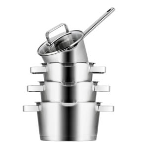 Pannenset Diamond 4-Delig RVS - Downdraft geschikt - Kookpan ø 16, 18, 20 cm & Steelpan ø 16 cm - geschikt voor alle warmtebronnen