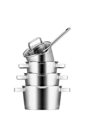  Pannenset Diamond 4-Delig RVS - Downdraft geschikt - Kookpan ø 16, 18, 20 cm & Steelpan ø 16 cm - geschikt voor alle warmtebronnen