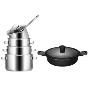  Pannenset Pearl 5-Delig RVS - Downdraft geschikt &  Hapjespan Fair ø 28 cm - geschikt voor alle warmtebronnen