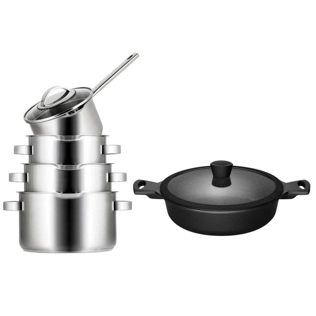 Sola Pannenset Pearl 5-Delig RVS - Downdraft geschikt & Hapjespan Fair ø 28 cm - geschikt voor alle warmtebronnen