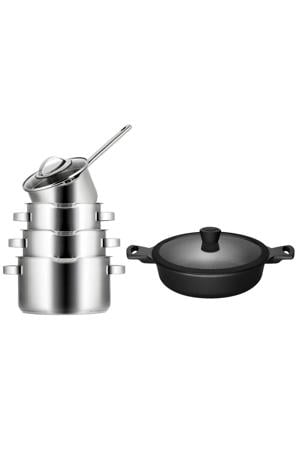 Pannenset Pearl 5-Delig RVS - Downdraft geschikt & Hapjespan Fair ø 28 cm - geschikt voor alle warmtebronnen